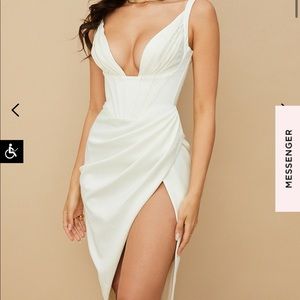 House of CB Faye IVORY SATIN CORSET MIDI DRESS